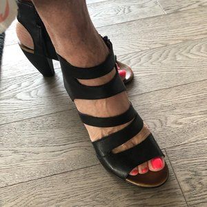 MIZ MOOZ unique black heel leather strappy sandals ankle strap inner zipper EU38